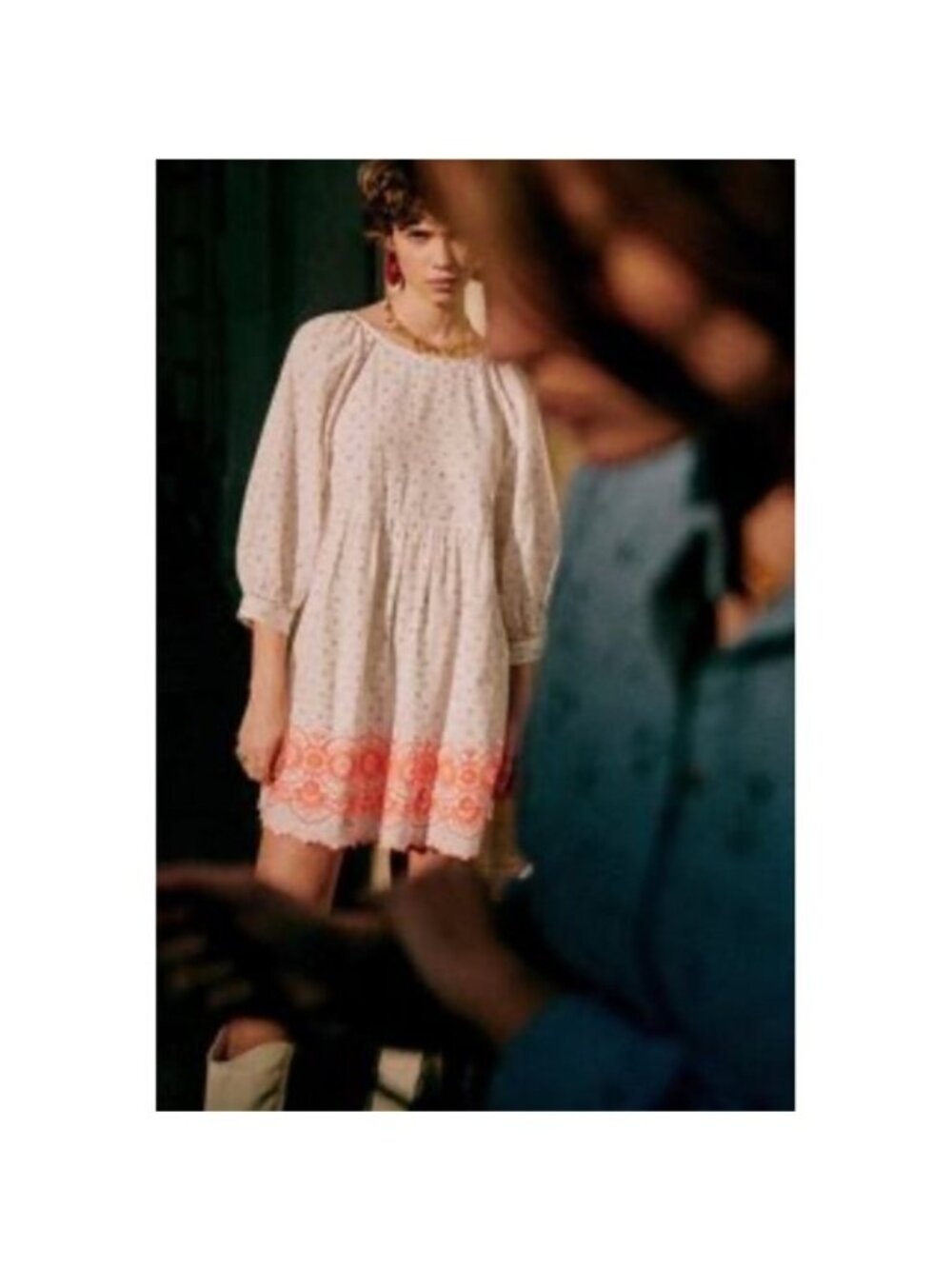 Sézane Grace Embroidery Polka Dots Dress 44 XXL White Bishop Sleeve Dainty Linen - Picture 2 of 16